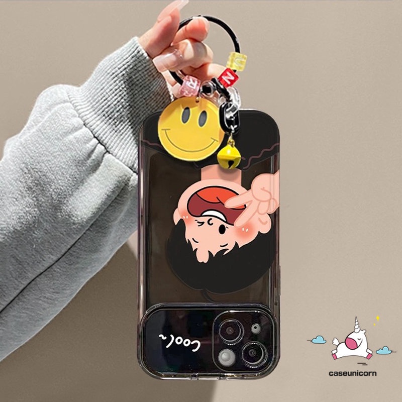 IPHONE Kartun 3D Smiley Gelang Case Kompatibel Untuk Iphone11 13 12 14 Pro Max7 8 14 Plus XR X XS MAX SE Pasangan Lucu Cowok Cewek Shockproof Lembut Kreatif Flip Make Up Cermin Cover