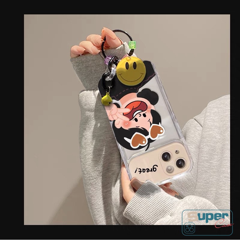 Couple Kartun Lucu Anak Laki-Laki Perempuan Shockproof Phone Case Kompatibel Untuk IPhone XR X 7plus 13 14 11 12 Pro Max7 8 14 Plus XS MAX SE 2020 Kreatif Flip Make Up Cermin Pasangan Soft Cover