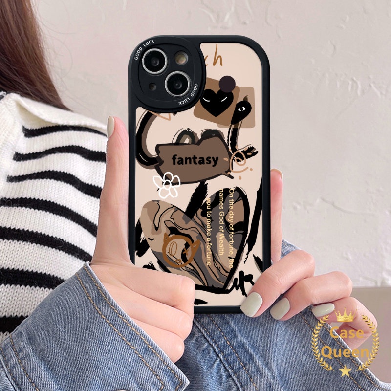 IPHONE Casing Ponsel Tpu Lembut Merek Trendi Kompatibel Untuk Iphone11 14 12 13 Pro Max XR XS X Max 8 7 6 6s Plus SE 2020 Ins Graffiti Cinta Hati Bunga Letter Cover