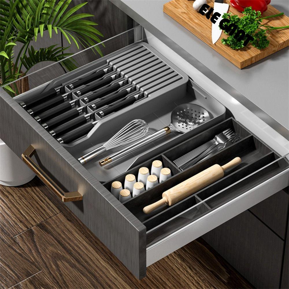 [Elegan] Tempat Penyimpanan Rak Partisi Peralatan Makan Organizer Dapur Praktis Ditarik Bermanfaat