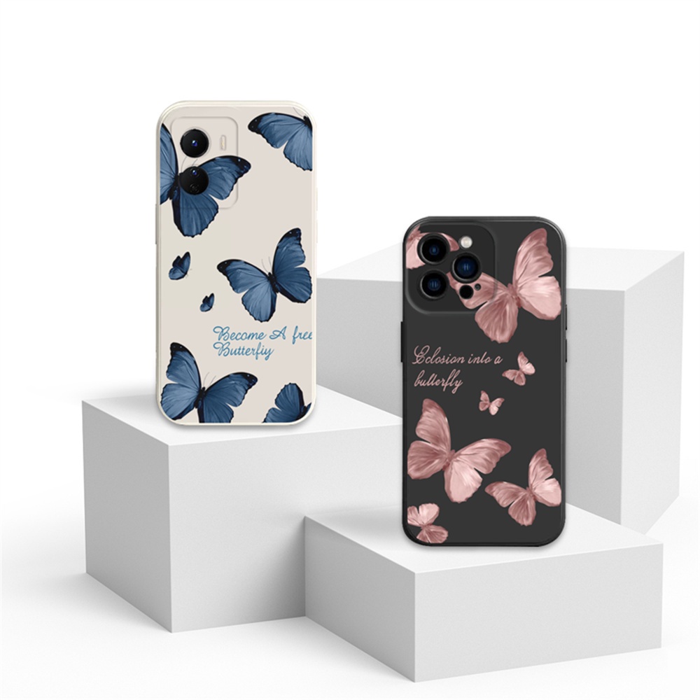 Soft Butterfly Case Infinix Note12 G96 Hot 20S Note 11smart 6smart 5panas 11S NFC Hot 11play 12 10Play 9main Hot 10S Hot 10T Blue and Pink Butterflies Silikon Penutup Telepon