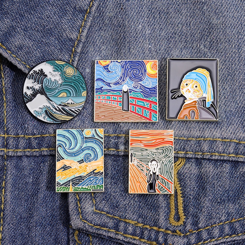 Van Gogh Langit Berbintang Enamel Pin Bros Terkenal Dibingkai Bros Lencana Kerah Pin Lukisan Minyak Seni Perhiasan Aksesoris Hadiah Untuk Teman