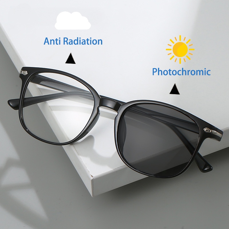 Kacamata Fashion Photochromic Anti Radiasi Untuk Wanita Pria Komputer Frame Bulat