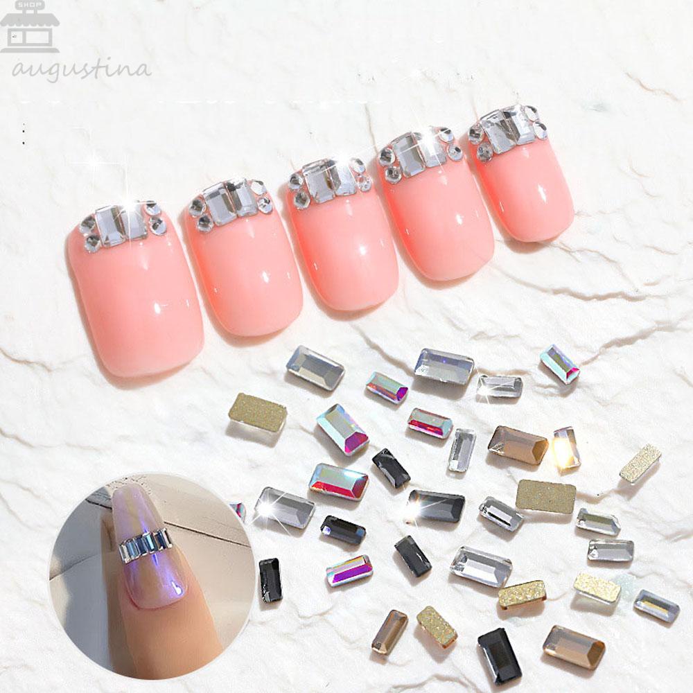 Agustina Nail Art Rhinestones Warna-Warni 30Pcs Geometri Bentuk Kubus Persegi Panjang AB Kristal Dekorasi Kuku