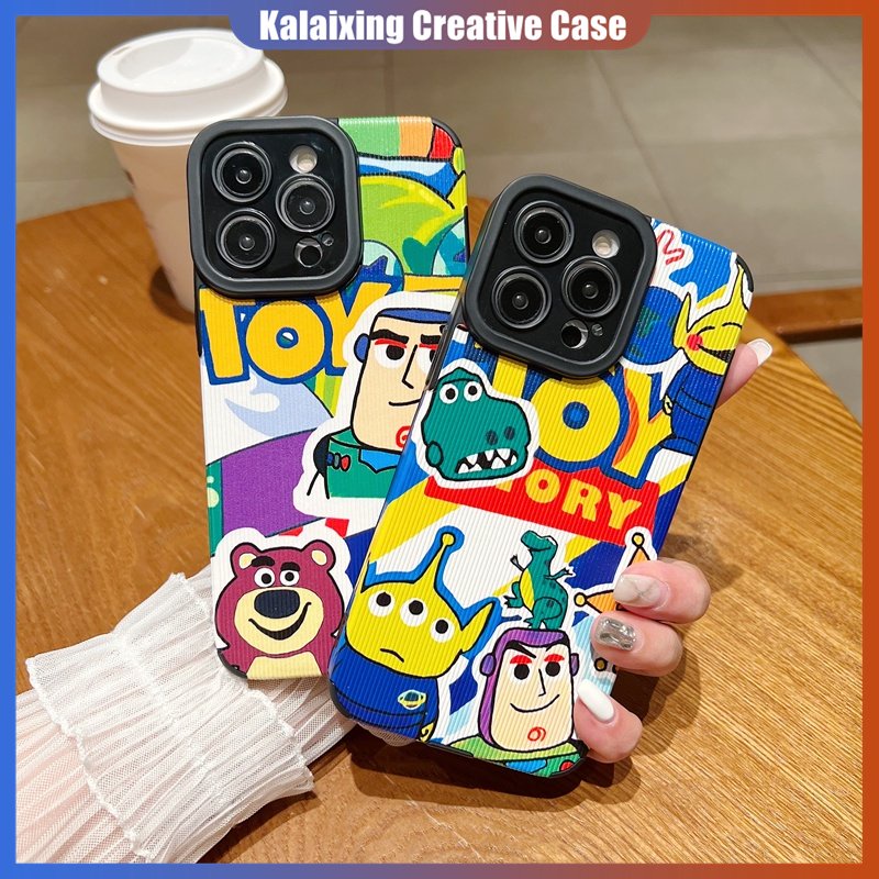 Casing Ponsel Kulit Garis Persegi Untuk iPhone14 Pro Max13 12 11 Xs Max X XR 7per8 Plus 14Plus Lembut Penutup Belakang Motif Toy Story