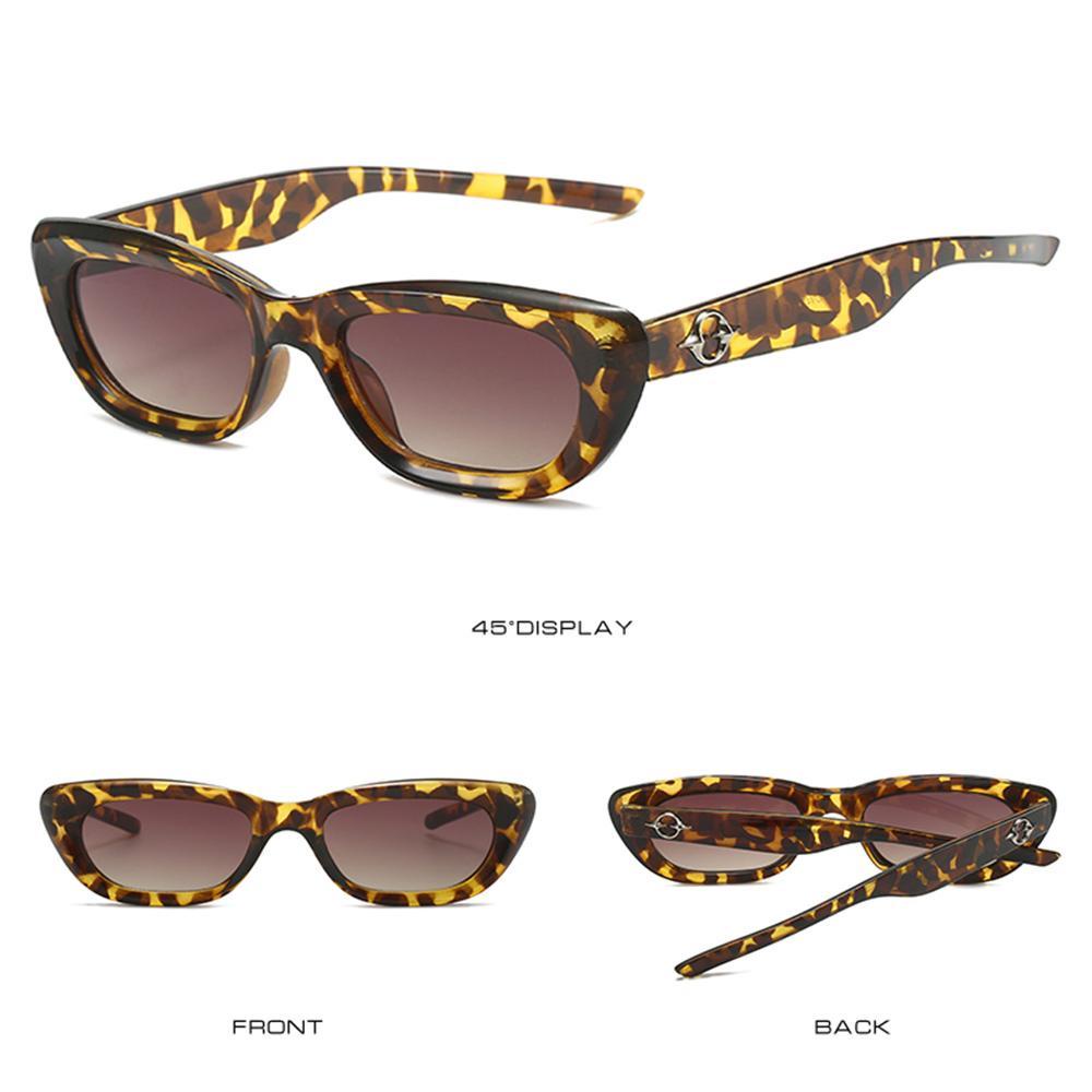 R-flower Cat Eye Sunglasses Travel Kecil Perlindungan UV400 Kurus Mungil Persegi Kacamata Matahari