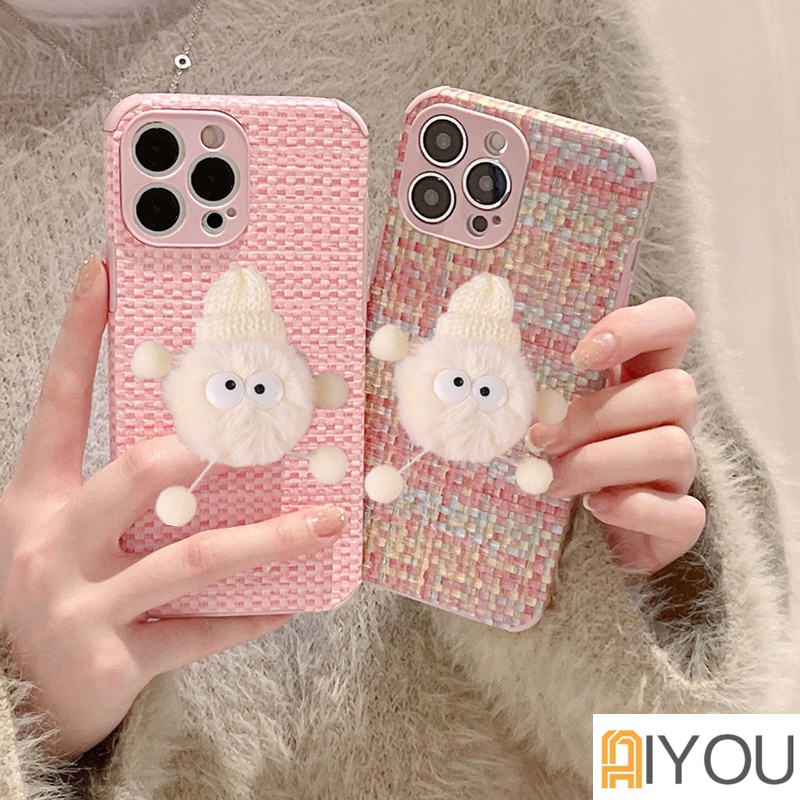 IPHONE Boneka Lucu Mewah Briket Menenun Kisi Lembut Silikon Casing Ponsel Untuk Iphone13 12 11 14 Pro X XS Max XR 78 Plus SE Lensa MiNi Melindungi Penutup Belakang