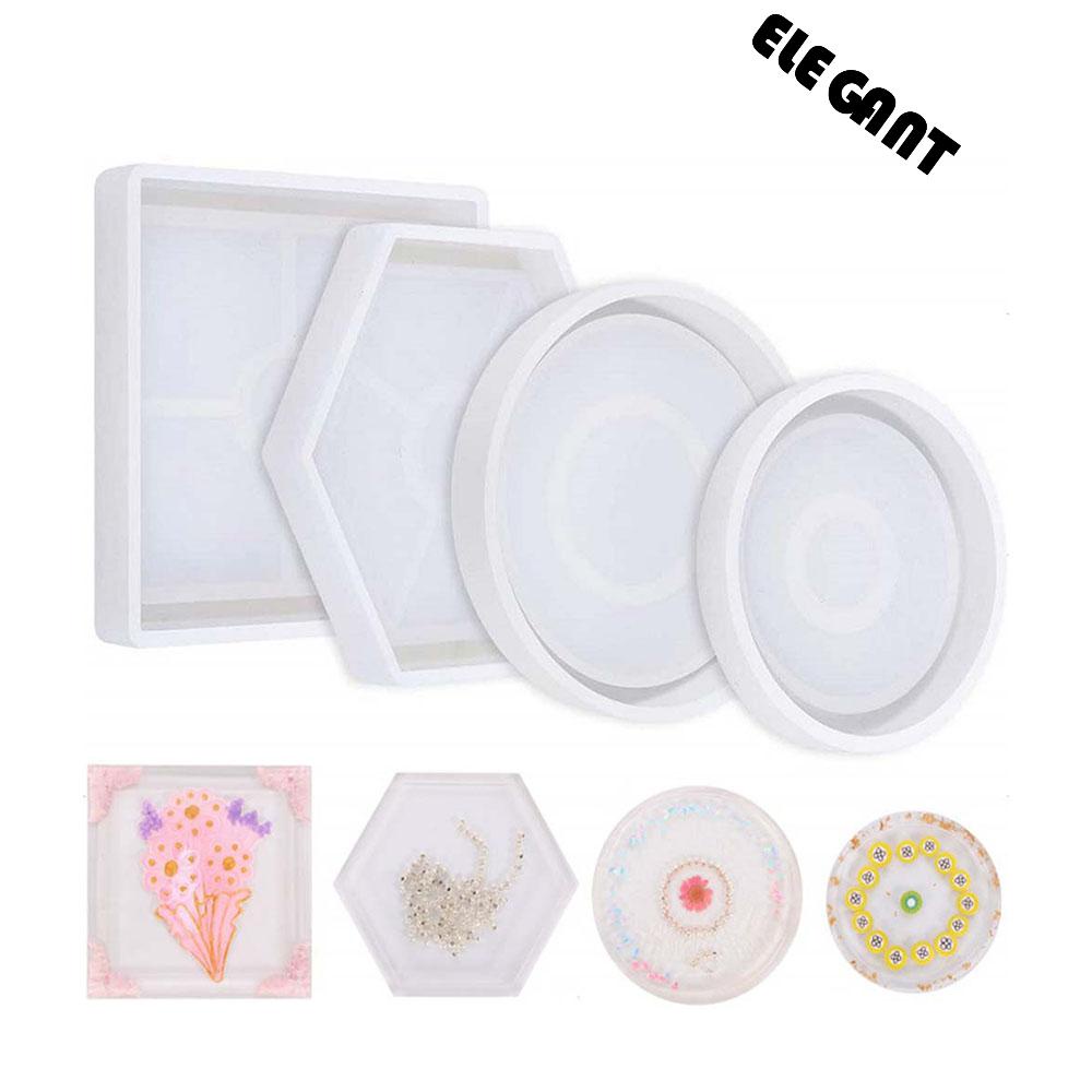 [Elegan] Coaster Cetakan6/4pcs Geometri Hexagon Membuat Perhiasan Dekorasi Rumah Square Silicone Mold