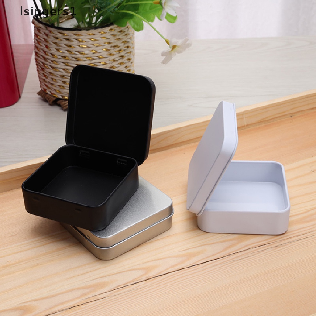 [lsingers1] Wadah Kaleng Logam Mini Persegi Berengsel Flip Penyimpanan Tin Box Kit Kecil Case Butik