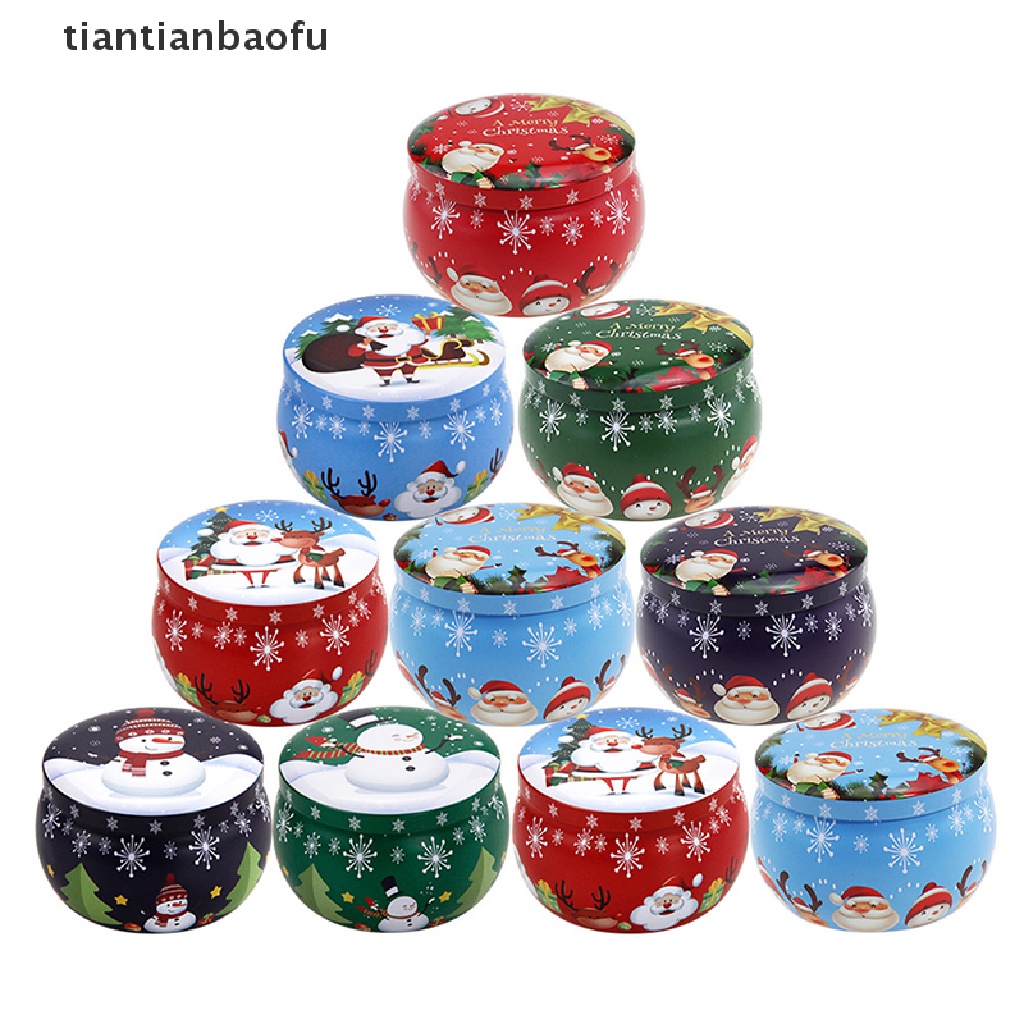 [tiantianbaofu] Mini Christmas Tinplate Round Candy Tin Can Scented Tin Toples Wadah Butik