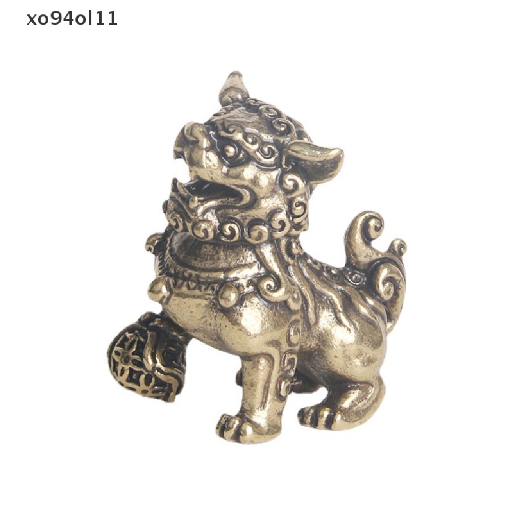 Xo Tembaga Murni Beruntung Lion King Patung Miniatur Ornamen Meja Antik Bronze Patung Hewan Cina Rumah Feng Shui Dekorasi OL