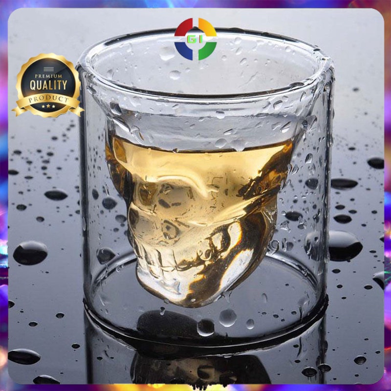 Gelas Wine Double Wall Glass Crystal Beer Mug 150ml Transparent
