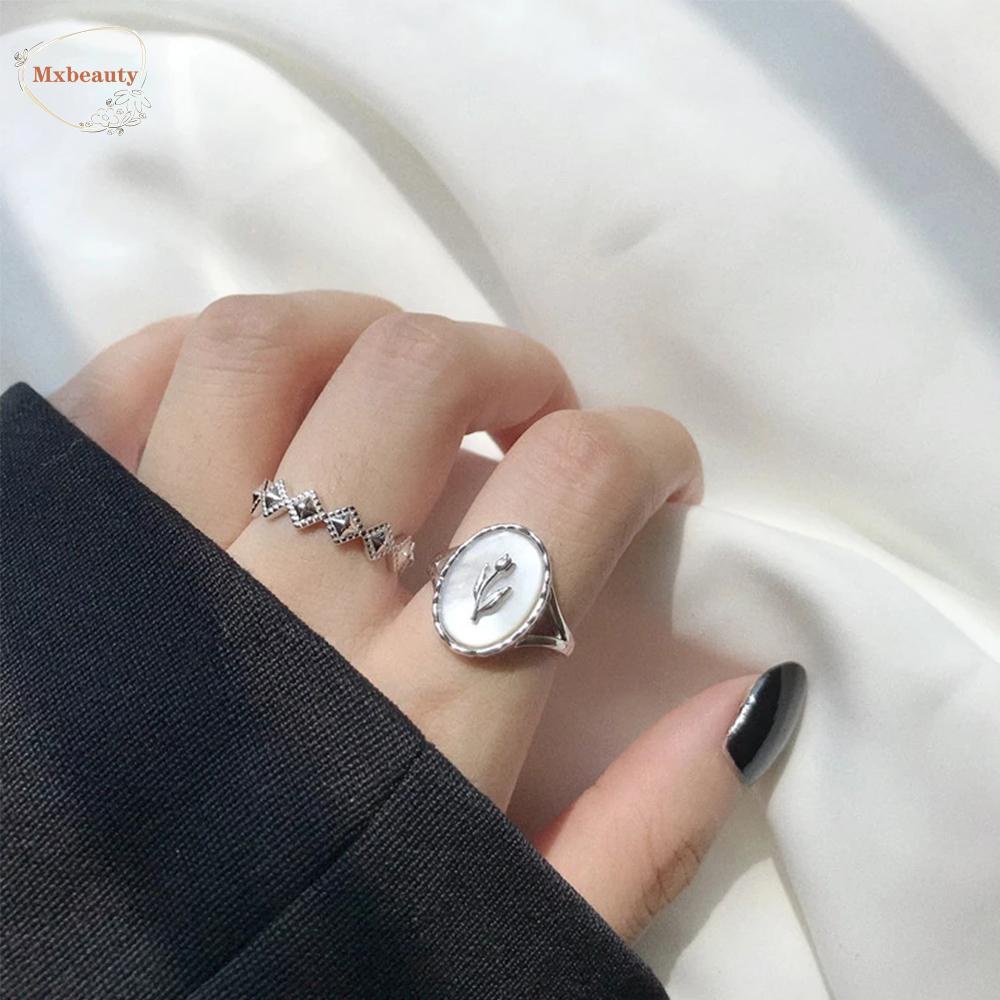 Mxbeauty Cincin Terbuka Wanita Pernikahan Shell French Metal Simple Women Jewelry