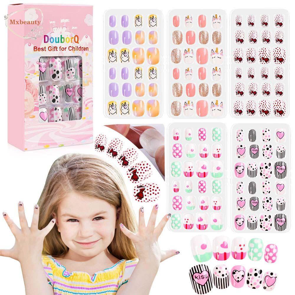 Mxbeauty Kid's Fake Nail Tips 120Pcs Anak Lucu Manicure Tools Press On Full Cover Stiker Kuku 3D