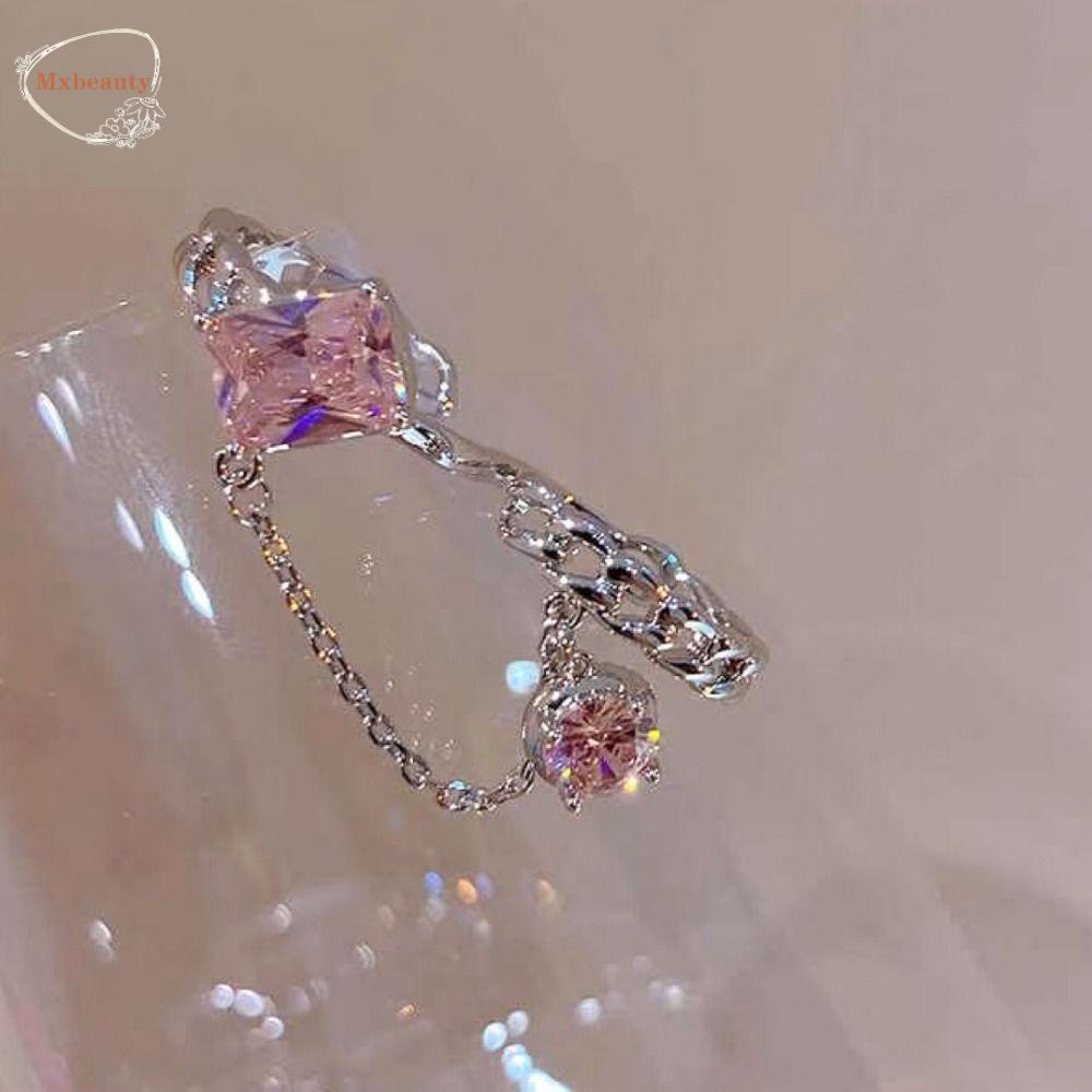 Mxbeauty Perempuan Terbuka Cincin Mewah Keren Rumbai Tidak Teratur Zirkon Bat Wing Double Finger Ring