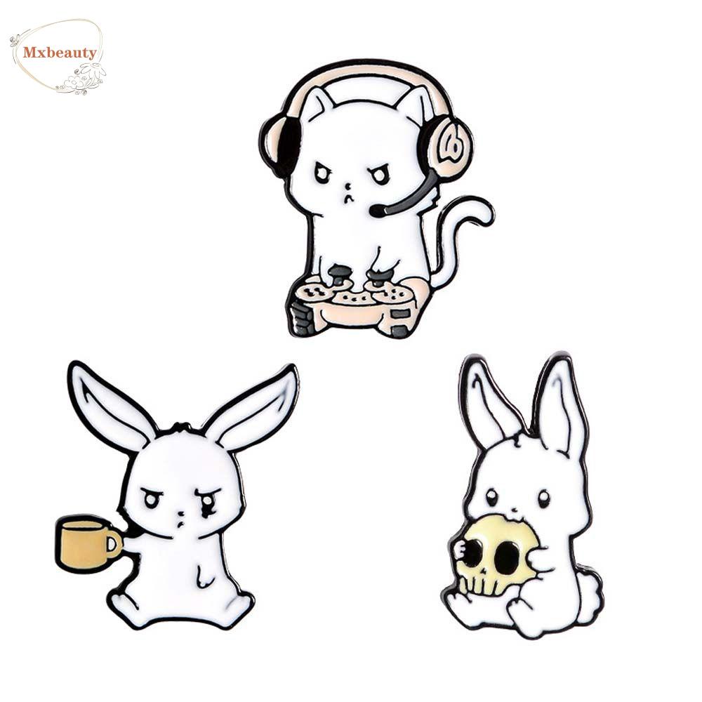 Mxbeauty Bunny Enamel Pin Punk Hadiah Untuk Anak-Anak Kelinci Perjalanan Peringatan Lapel Pin Lencana Pin Bros Pin