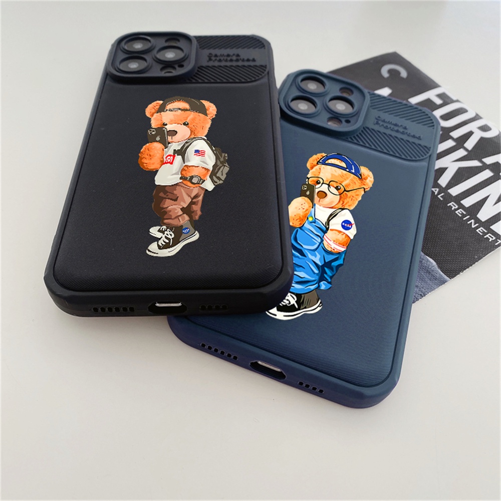 Casing Samsung A14 A13 A12 A04 A04E A04S A23 A20S A32 A50 A50S A30S A71 J7 Prime J7 PRO Teddy Bear Serat Karbon Cross Grain Phone Cover