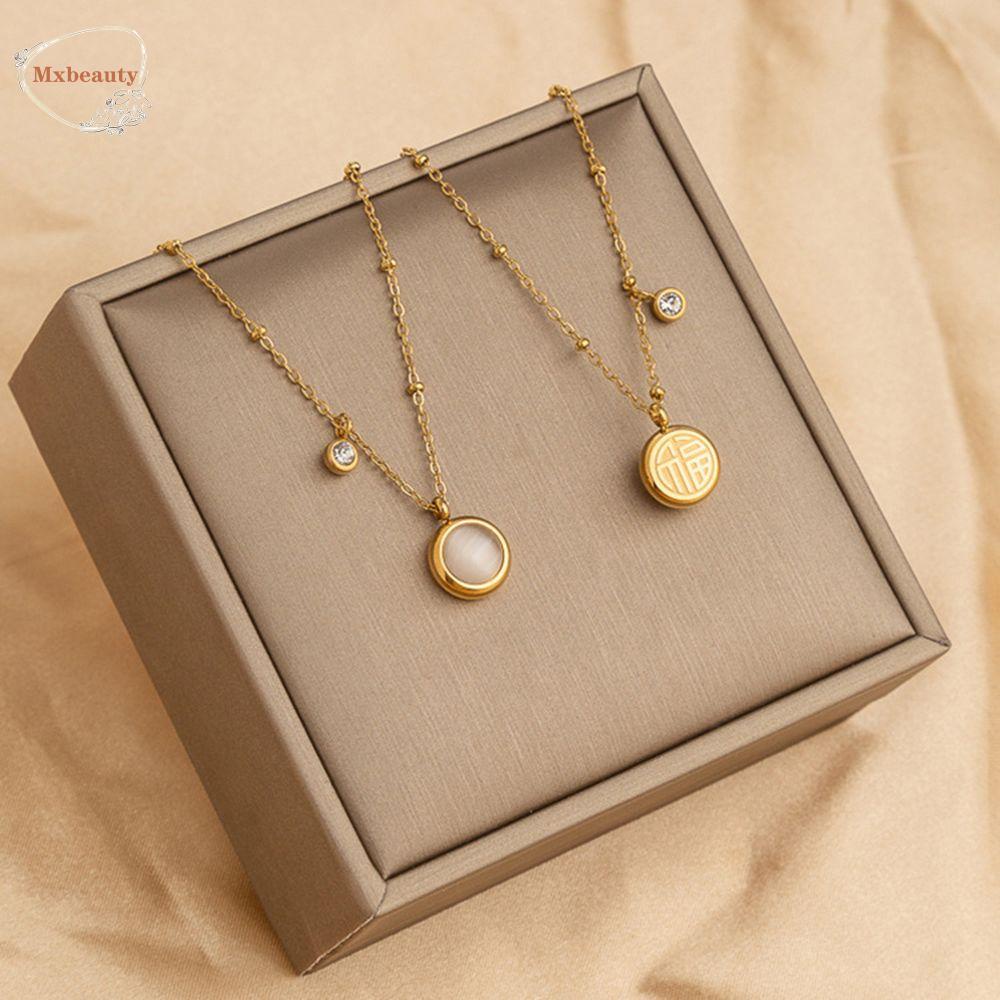 Mxbeauty Opal Kalung Trendi Hadiah Indah Perempuan Berlian Gadis Baja Titanium Wanita Rantai Klavikula