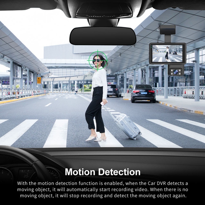 Dash Cam Mobil 3 Inch IPS Screen 1440P Dual Lens Front Inside Rear Rearview 24-hour Parking Monitoring Loop Recording