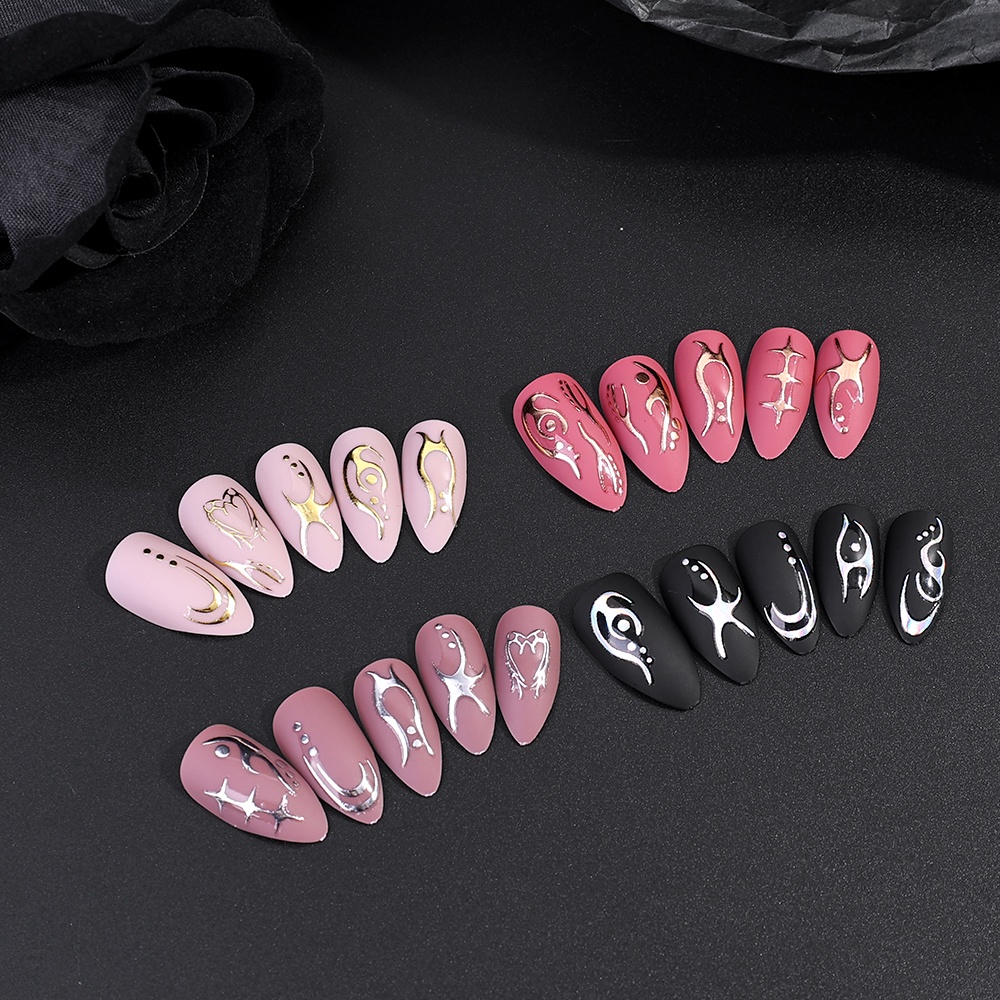 [Unggulan] 1pc 3D Self-Adhesive Silver Lines Nail Decals Laser Geometri Api Stiker Kuku Gothic Manicure Decor DIY Nail Art Alat Kuku Untuk Wanita