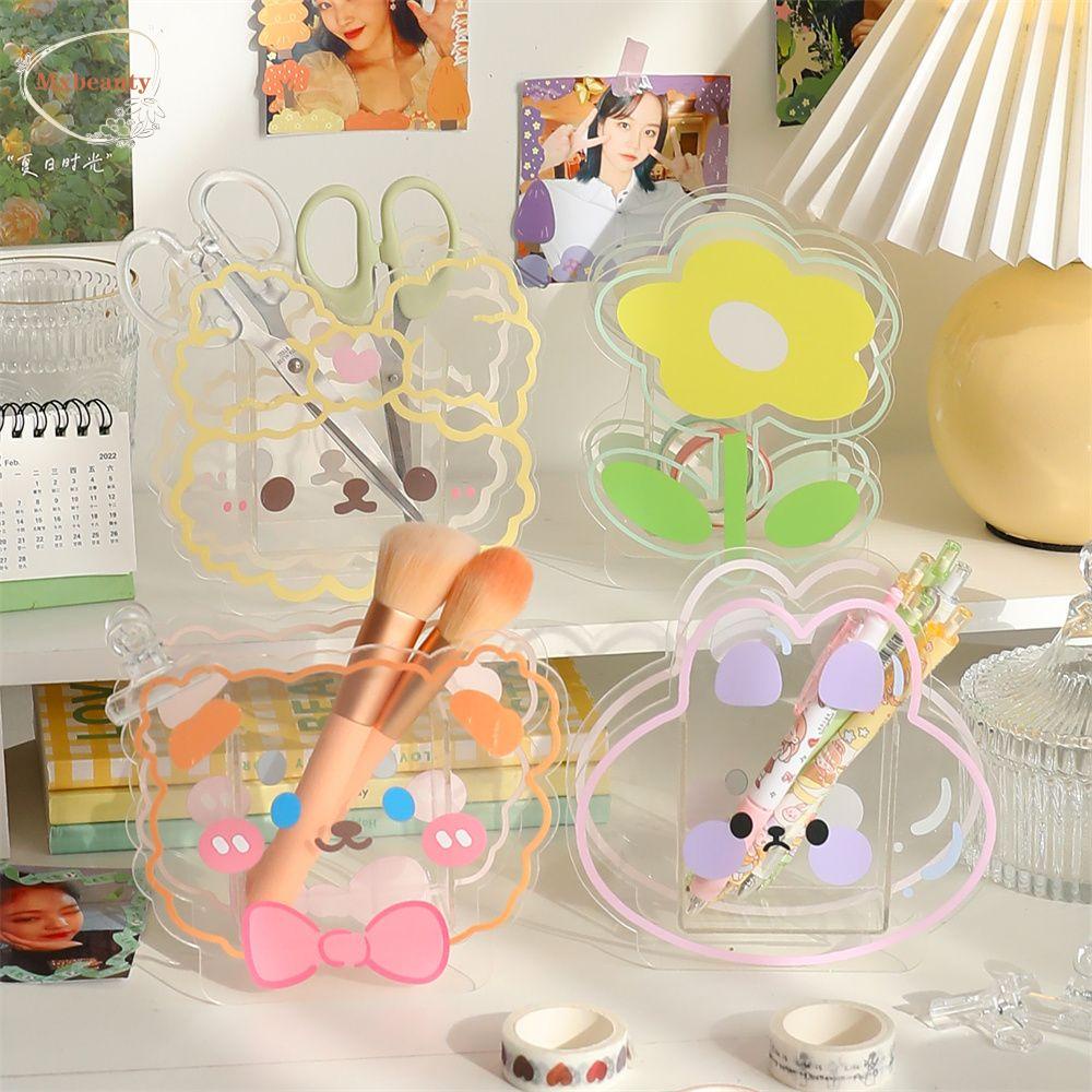 Mxbeauty Tempat Pulpen Akrilik Perlengkapan Kantor Office Beruang Bunny Transparan Kartun Alat Tulis Kosmetik Kotak Penyimpanan