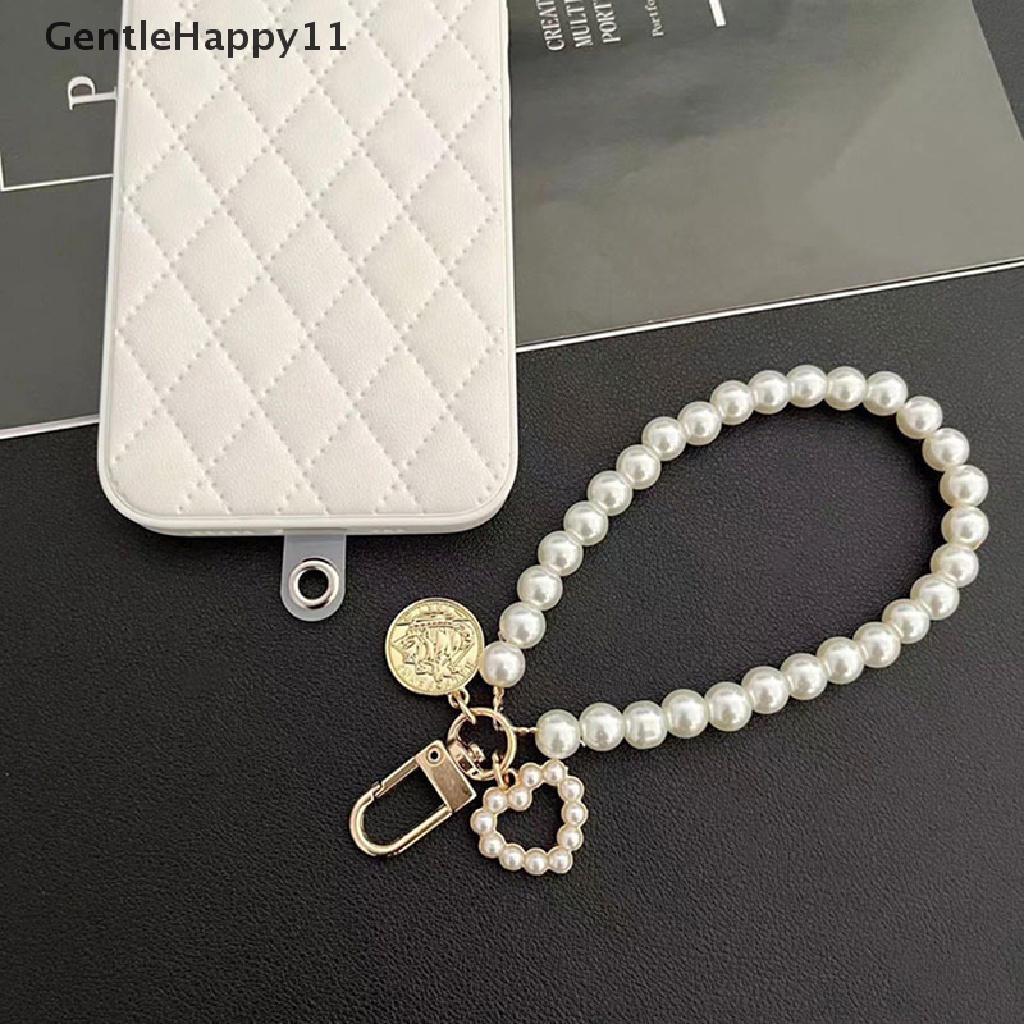 Gentlehappy Pendek Mutiara Lanyard Mode Berlian Imitasi Liontin Liontin Ponsel Lanyard Tenun Tangan Pergelangan Tangan Tali Belakang Csae Anti-Hilang Lanyard id