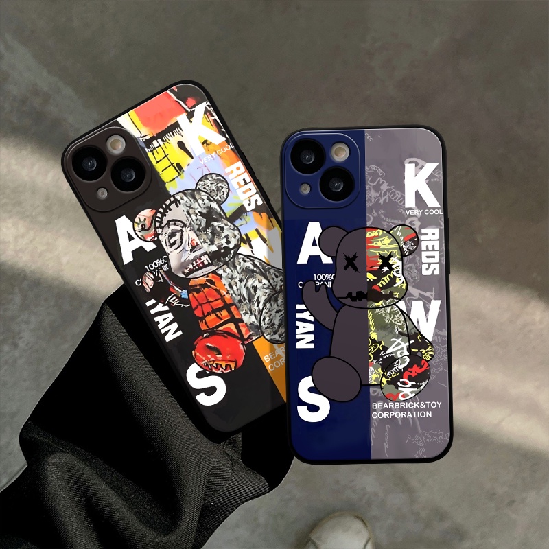 Oppo A16 A17 A96 A54 A95 A17K A55 A12 A57 A15 A52 A94 A9 Reno 8T 5 8 7 6 5F A53 A76 A78 A31 A1K A5s A3s A74 A5 A7 A11 A36 Tepi Lurus Trendy Merk Violent Bear Kaws Sarung Soft Case