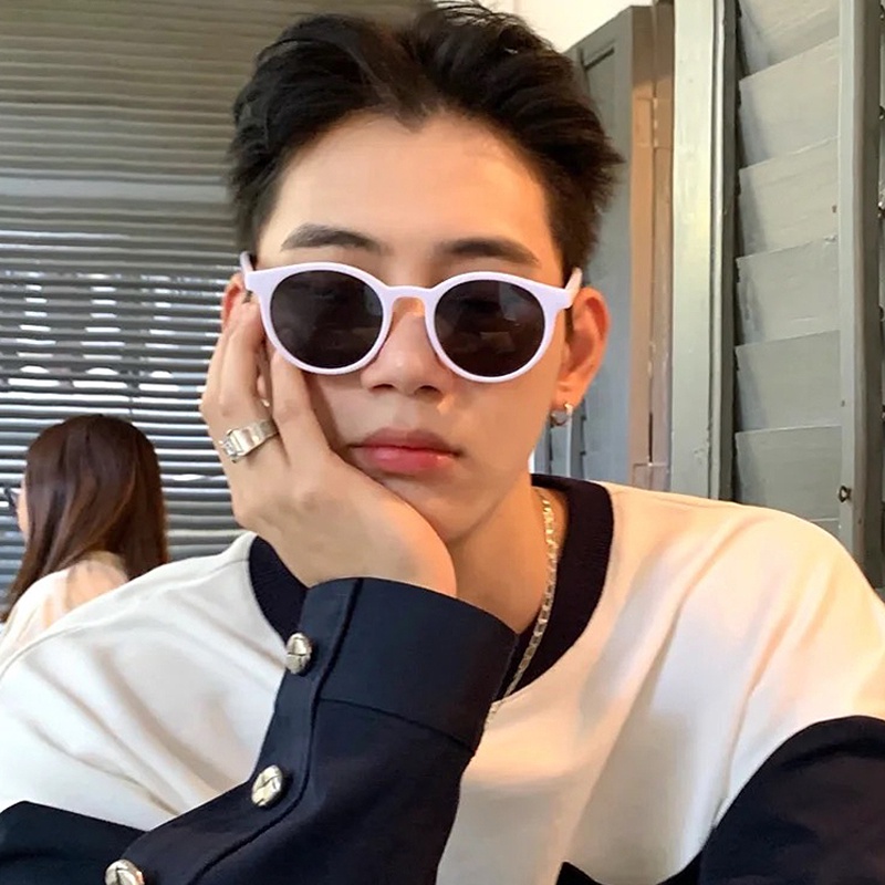 Papaozhu Cool White Round Frame Sunglasses Untuk Wanita Pria Tredny UV400 Protection Driving Shades OOTD Outdoor Sun Glasses Daily Eyewear