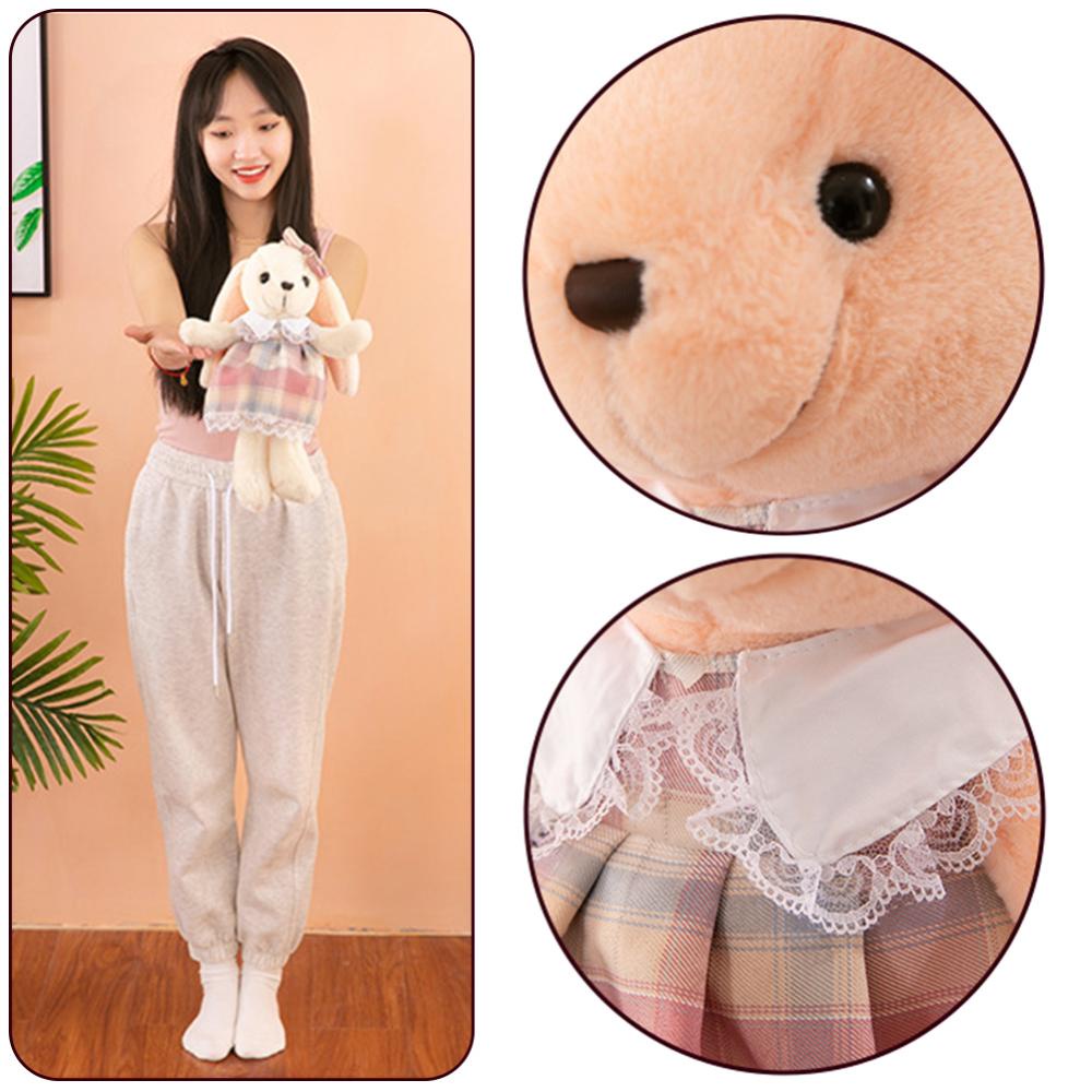 Timekey 35 cm Kelinci Lucu Mainan Mewah in Plaid Dress Panjang Telinga Boneka Lembut Bunny Doll Mainan Tidur Anak Perempuan Anak Bayi Plush Animal Mainan Ulang Tahun A7U2