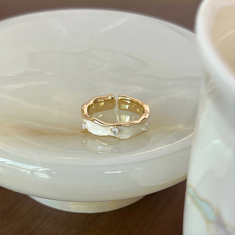 Cincin Bukaan Geometris Bunga Berlian Imitasi Mutiara Alloy Korea Untuk Anak Perempuan