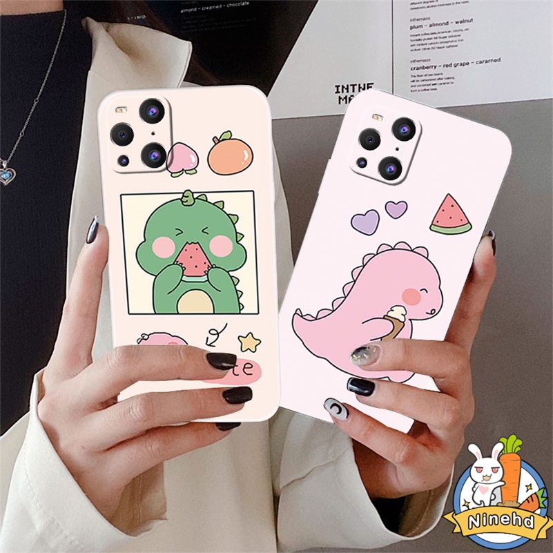 IPHONE Casing Kompatibel Untuk Iphone14 13 12 11 Pro Max X Xr Xs Max8 7 6 6s Plus SE 2020 Kartun Dinosaurus Kecil Tepi Lurus Silikon Pelindung Lensa Shockproof Full Protect Phone Case