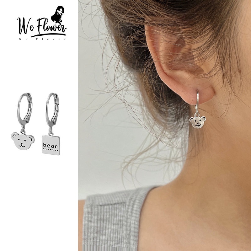 Kami Bunga Korea s925 Perak Beruang Lucu Square Drop Hoop Earrings Untuk Wanita Perempuan Trendi Tidak Teratur Lingkaran Anting-Anting Mode Telinga Perhiasan Hadiah