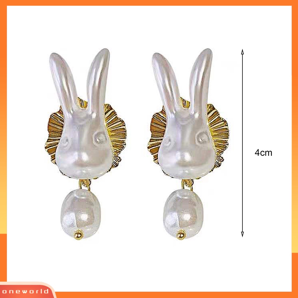 [EONE] 1pasang Ladies Earrings Trendy Good-looking Elegan Pakaian Sehari-Hari Alloy Rabbit Faux Pearl Drop Earrings Aksesoris Pesta