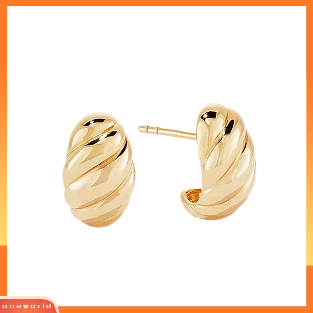 [EONE] 1pasang Anting Pejantan Kepribadian Berkilau Berlapis Emas Vintage Croissant Piercing Earrings Perhiasan Aksesori