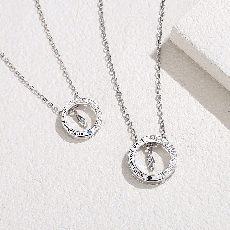 Gandum Telinga Pasangan Kalung925 Sterling Silver Niche Desain Cinta Bulat Geometris Bulu Klavikula Rantai Hadiah Hari Valentine