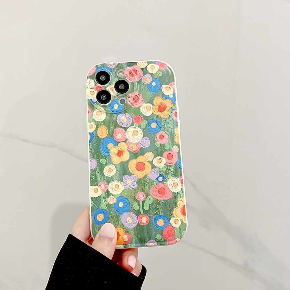IPHONE Lukisan Cat Minyak Musim Semi Bunga Perlindungan Penuh Lembut Casing Ponsel Cover Untuk Iphone7 8 PLUS X XR XS 11 12 13 14 PRO MAX SE 2020