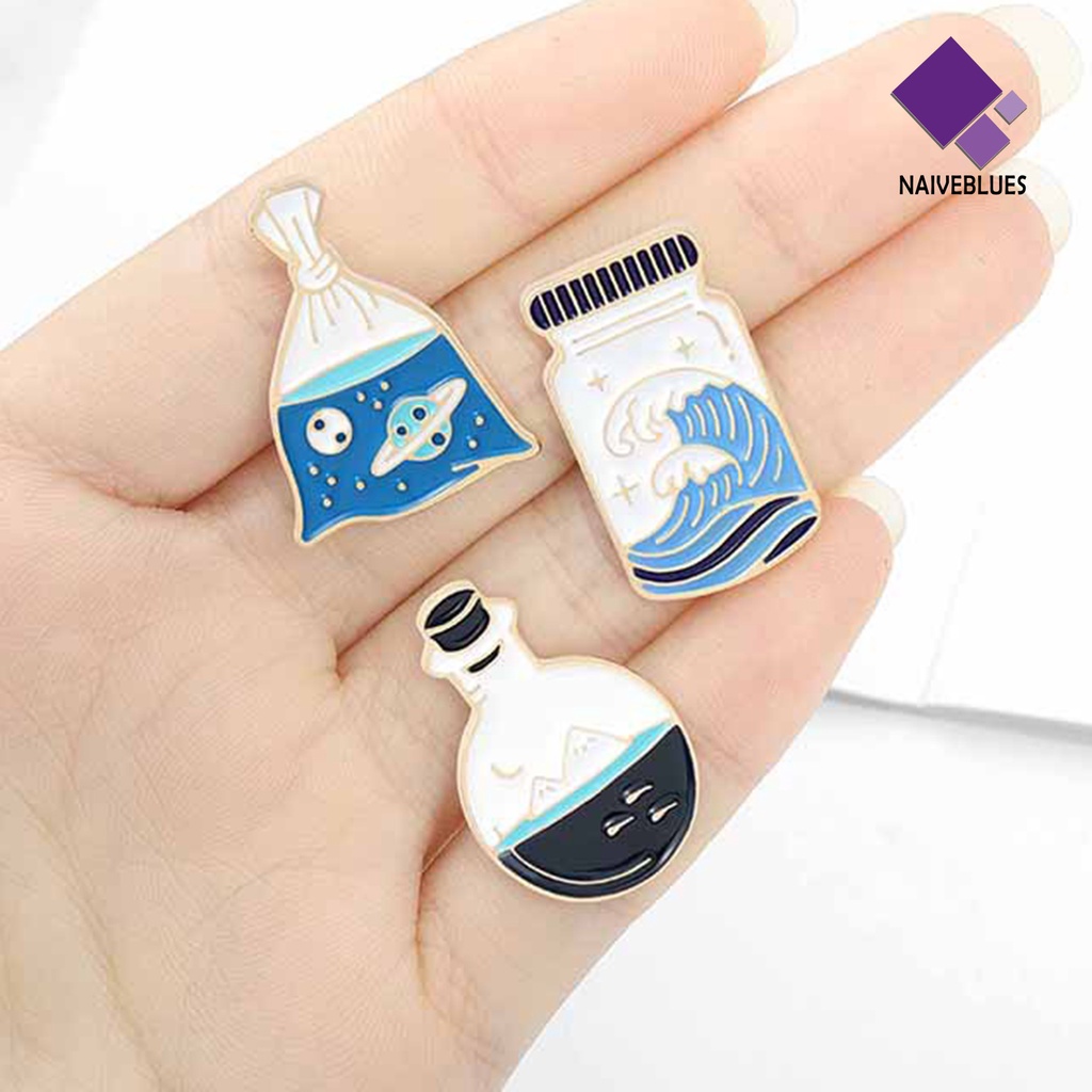 &lt; Naiveblues &gt; Pin Bros Tidak Karat Geometri Portabel Ocean Botol Pin Bag