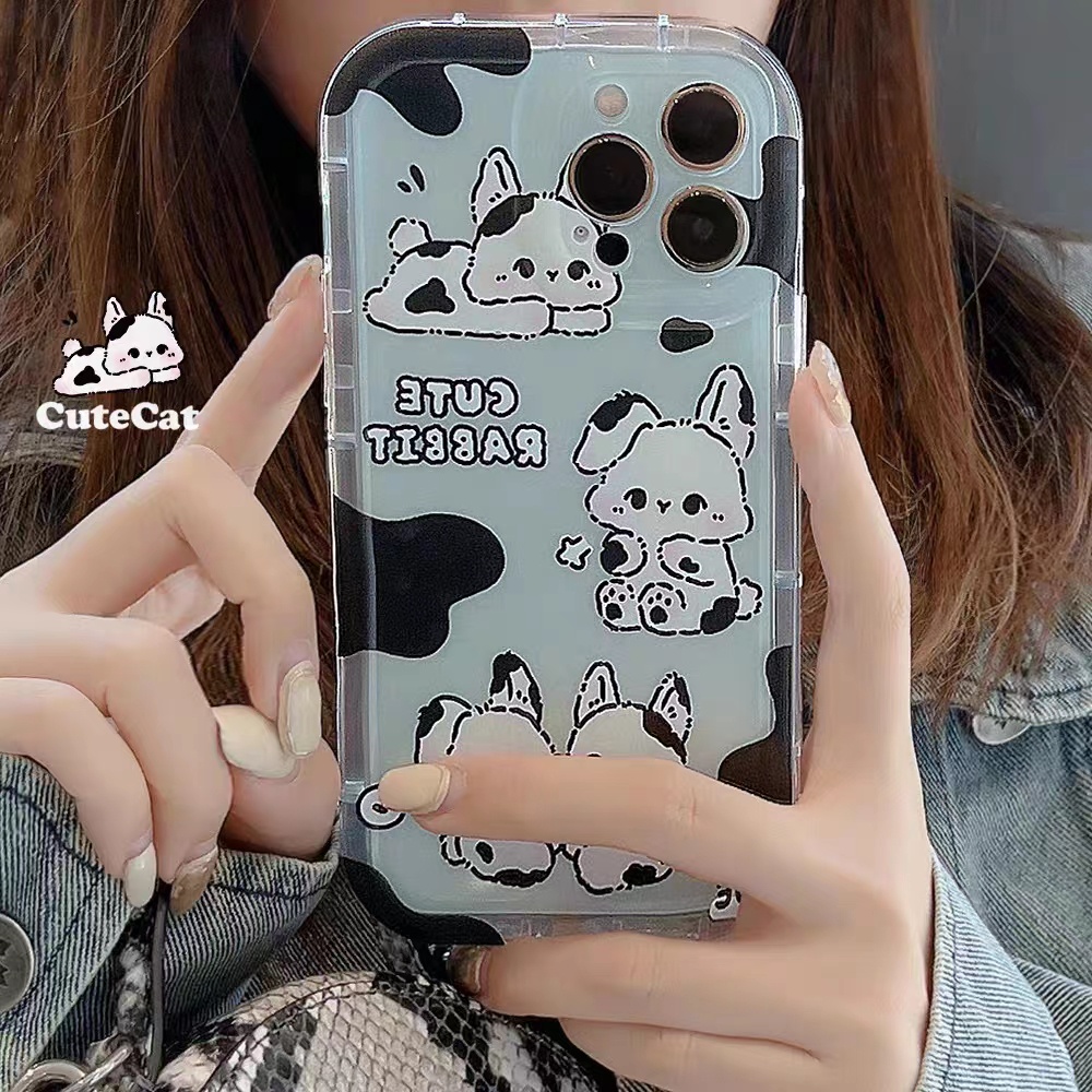 IPHONE Ins Kelinci Casing Ponsel Cocok Untuk Iphone11 14 14pro 14plus 13 13mini 13pro 13prm iPhone12 7Plus 8Plus Xr XS 13 12mini Pro Max Empat Sudut Casing Ponsel Transparan Tahan Guncangan