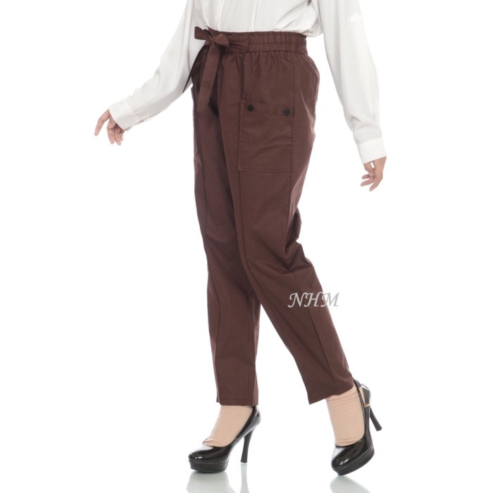 Celana Cargo Wanita Panjang, Cargo Pants, Celana Jumbo Panjang - Coklat tua