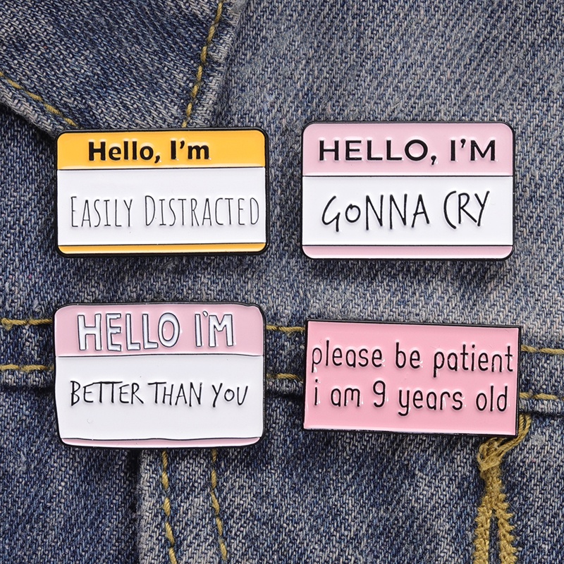 Hello I'm Awesome Enamel Pin Warna-Warni Texts Banner Bros Lencana Kerah Pin Lucu Dialog Slogan Perhiasan Hadiah Untuk Teman