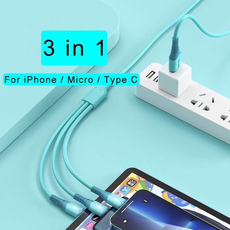 3in1 66W 5A Pengisian Cepat USB Tipe C Kabel 3A Micro Cable For Phone Car Charger Kabel USB Untuk iPhone Tipe C Micro