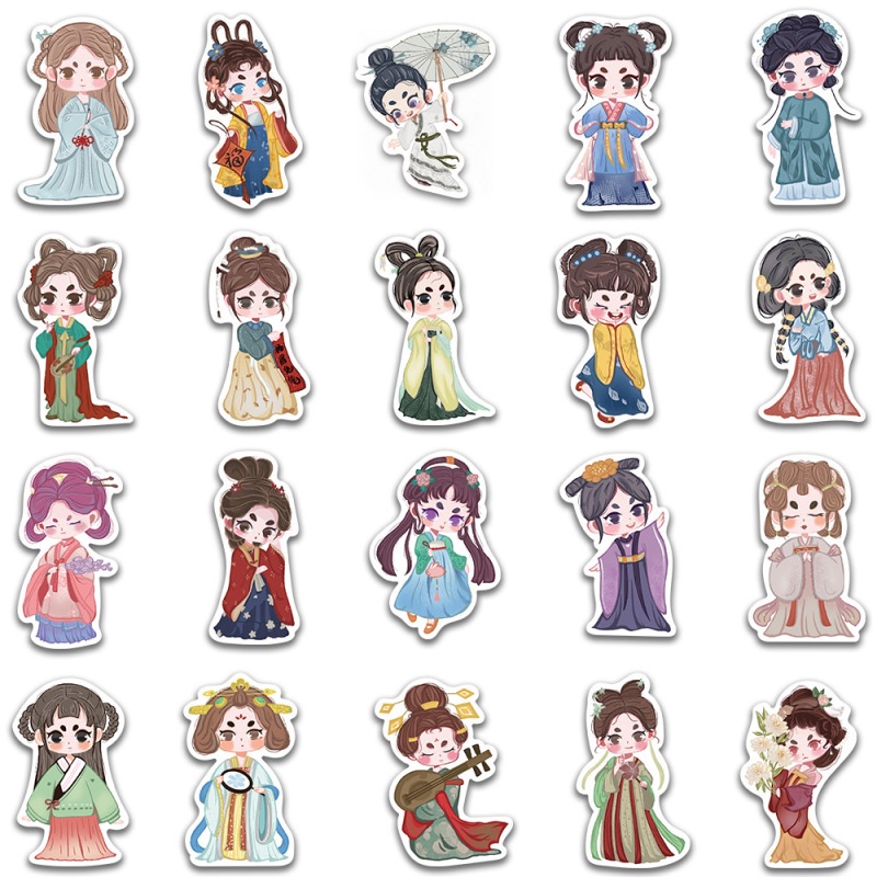 40pcs/pack Lucu Gaya Kuno Cina Figure Gadis Stiker Notebook Cangkir Air Ponsel Graffiti Stiker