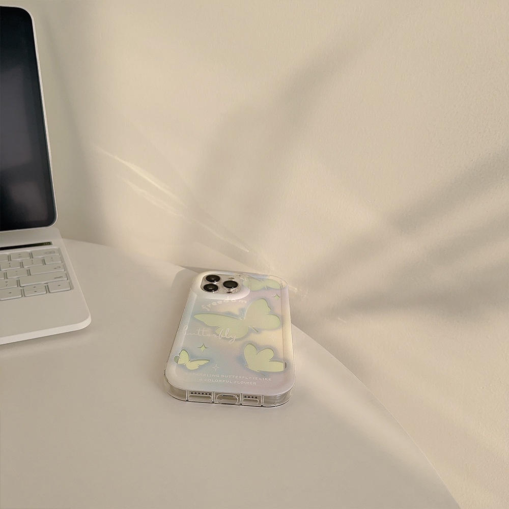 IPHONE Peri Kupu-Kupu Shockproof Perlindungan Penuh Berongga Transparan Casing Ponsel Cover Dengan Film Laser Untuk Iphone11 12 13 14 PLUS PRO MAX SE 2020