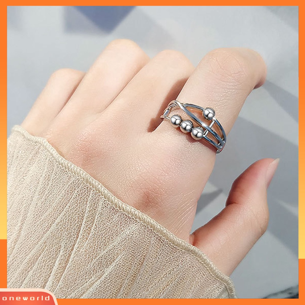[EONE] Pembukaan Adjustable Tembaga Kecemasan Cincin Stress Relief Geometris Manik-Manik Wanita Cincin Perhiasan Aksesori