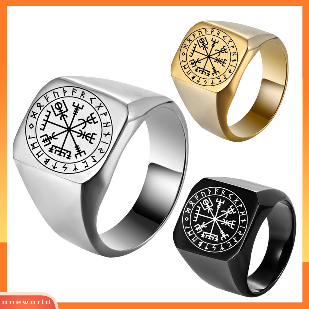 [EONE] Pria Cincin Rune Ukir Baja Titanium Punk Cincin Jari Persegi Hadiah Ulang Tahun