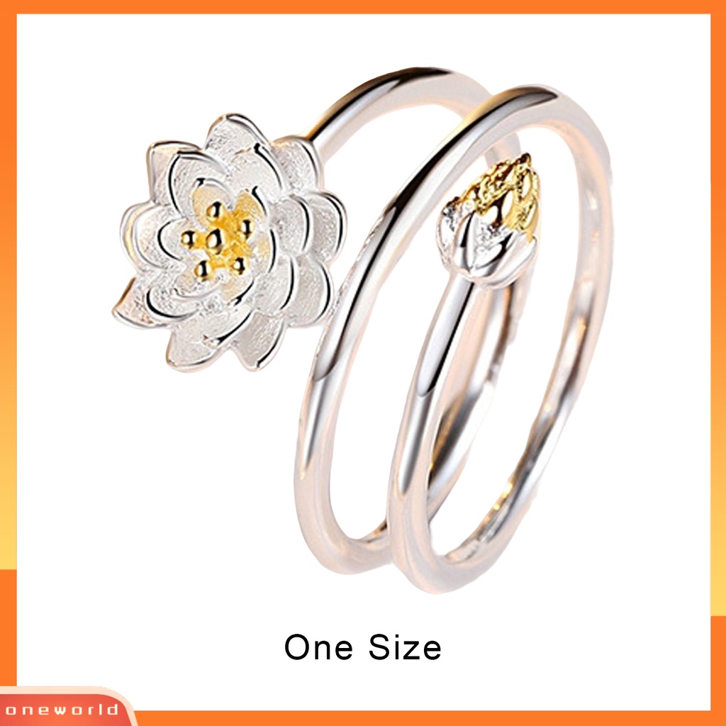 [EONE] Wanita Cincin Indah Halus Double-layer Lotus Shape Opening Adjustable Lady Circlet Gift
