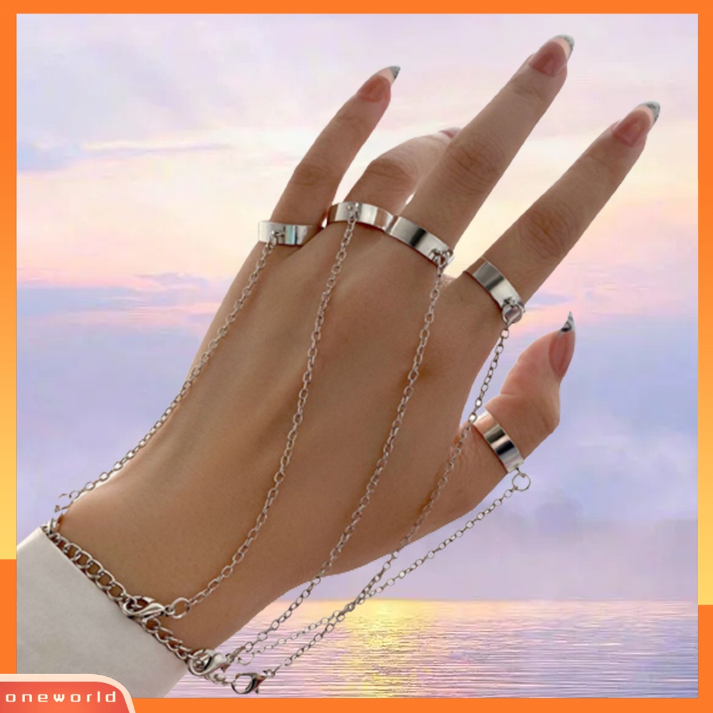 [EONE] Cincin Jari Dapat Disesuaikan Tidak Berbahaya Bebas Alergi Ramah Terhadap Kulit Mudah Dipakai Paduan Hias Pernyataan Stackable Rings Chain Bracelet Pesta Ulang Tahun