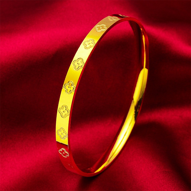 Goldkingdom Perhiasan Fashion 24K Bangkok Aksesoris Ready Stock Gelang CNC Tertutup Gelang Wanita Terbaru Minimalis Mewah