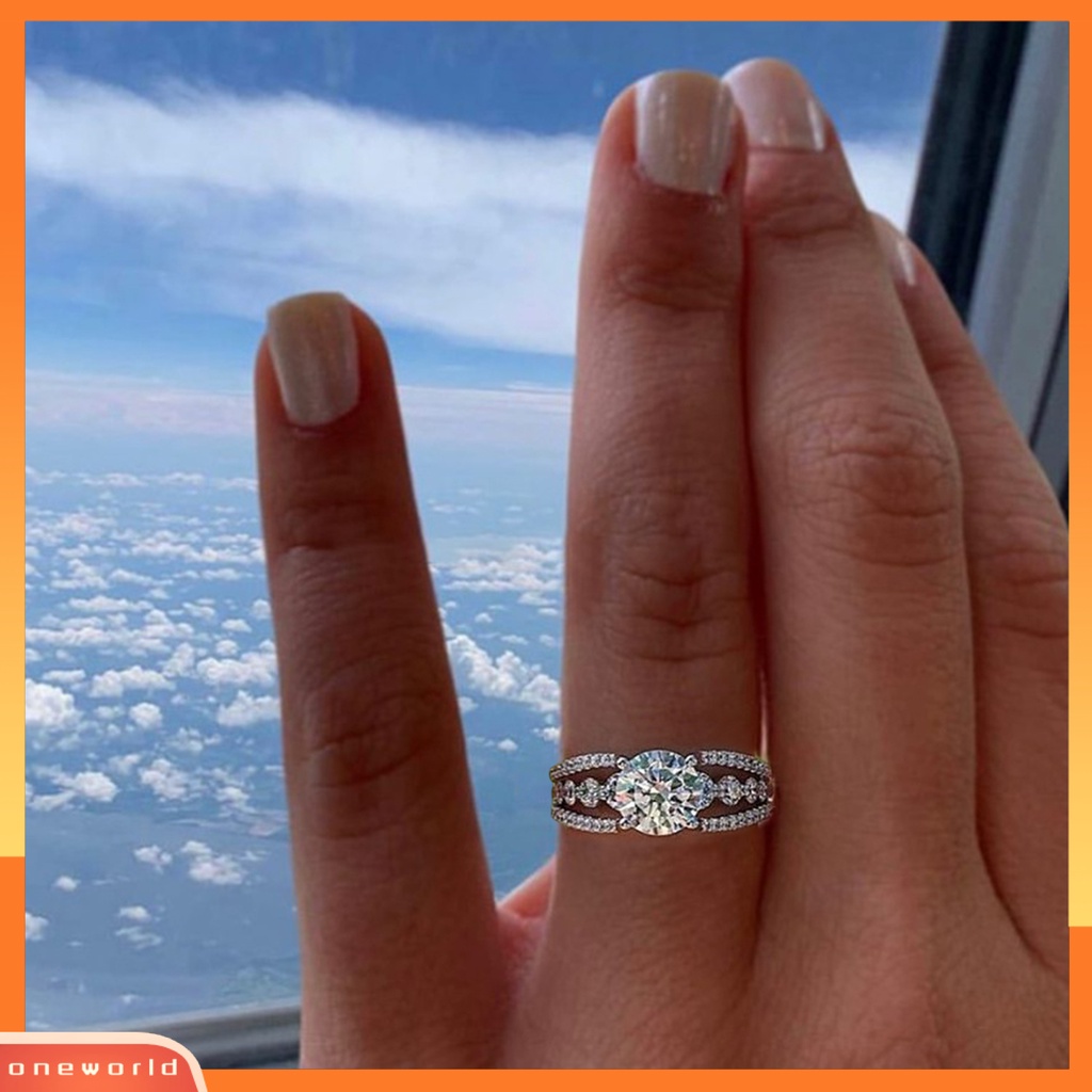 [EONE] Wanita Cincin Berongga Keluar Mengkilap Geometris Berkilau Electroplating Cut Bulat Cubic Zirconia Pernikahan Pertunangan Cincin Perhiasan Hadiah Untuk Pacar