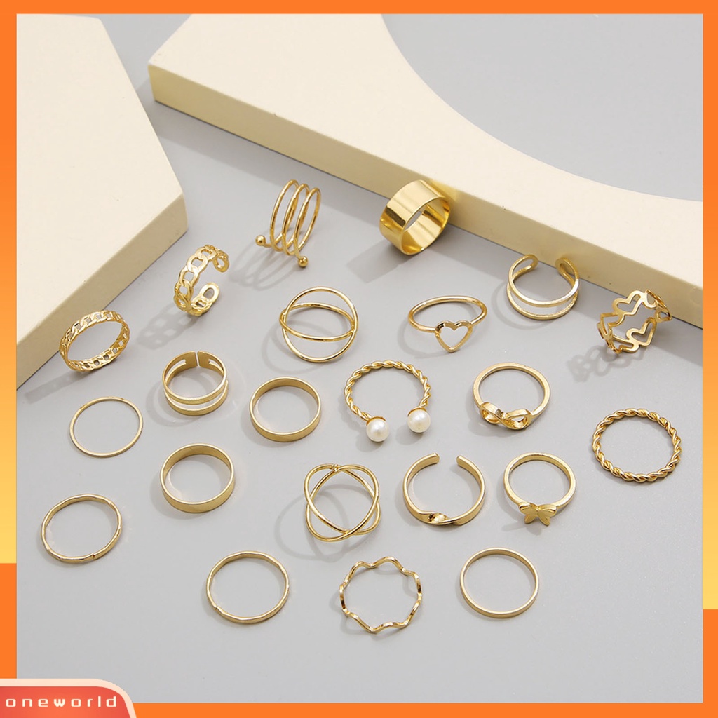 [EONE] 22pcs/set Wanita Cincin High Gloss Dipoles Hypoallergenic Aneka Paduan Hadiah Fashion Perhiasan Berongga Cinta Hati Jari Pembukaan Cincin Untuk Pesta